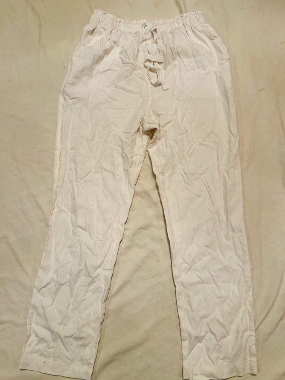 NWOT Lightweight OffWhite Drawstring Lounge Linen Blend Pants. Size Medium - Picture 1 of 13